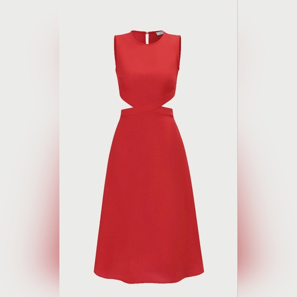 RIHOAS Red Round Neck Cut-Out Midi Dress Size Small - Picture 10 of 10